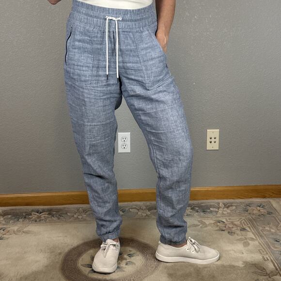 Athleta Womens Cabo Linen Jogger Size 8T Tall Light Blue Chambray Zip Pockets - Picture 1 of 7